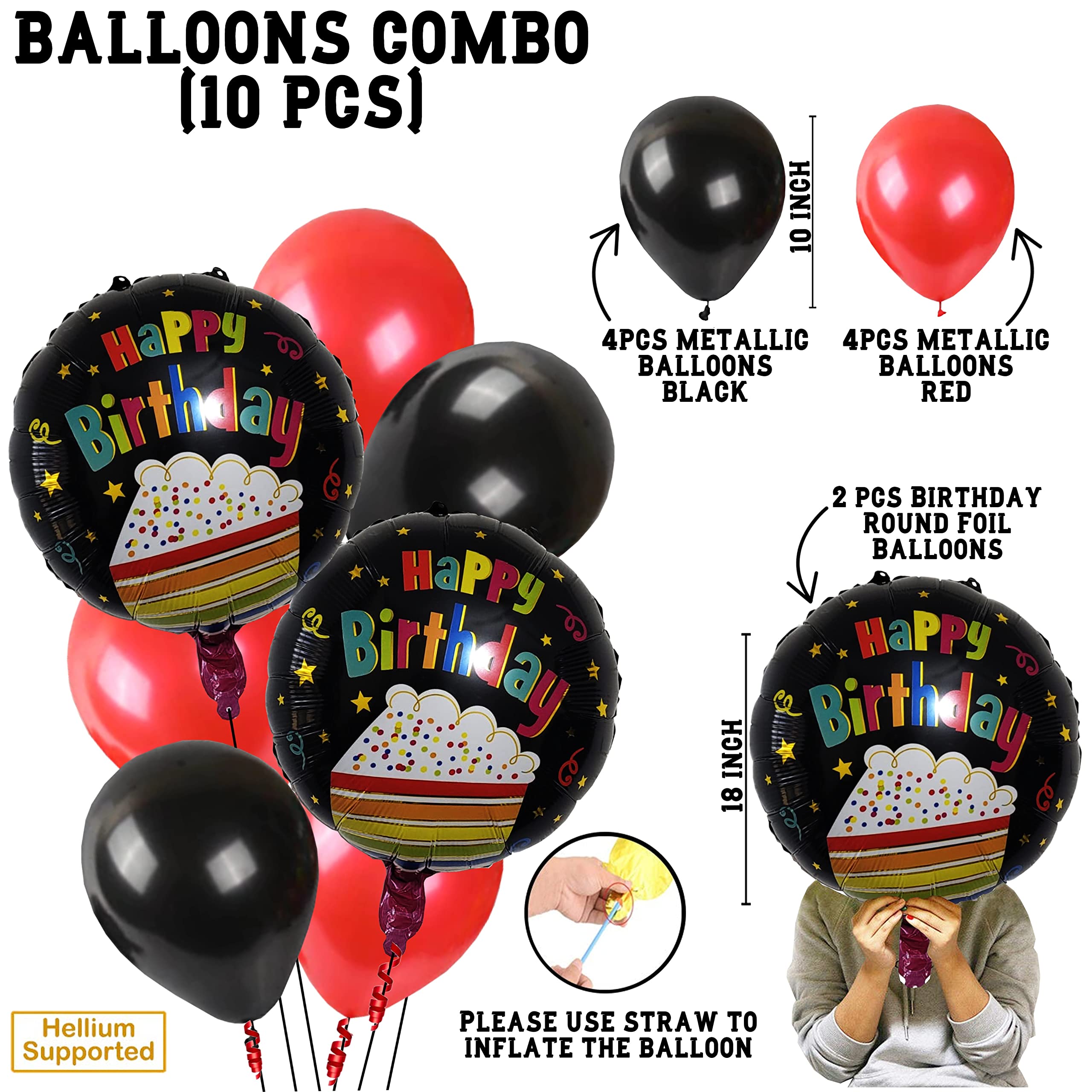 Amazon | TOYXE Happy Birthday バルーンブーケ レッド ブラック 10個